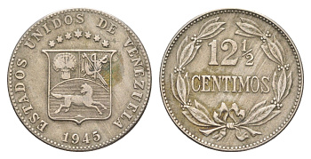 Венесуэла 12 1/2 сентимо 1945 Y 30a медно-никель 4582-335