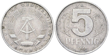 ГДР 5 пфеннигов 1968 A KM 9.1 алюминий 4613-943