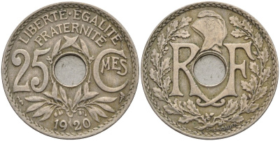 Франция 25 сантимов 1920 KM 867a, Le Franc 171.7 медно-никель 4142-1254
