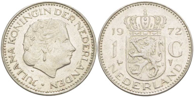 Нидерланды 1 гульден 1972 Юлиана (1948-1980) KM 184a никель 212-1143