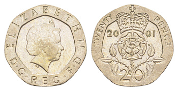Великобритания 20 пенсов 2001 Елизавета II (1952-2022) KM 990, Spink 4630 (G3) медно-никель 4639-924