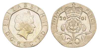 Великобритания 20 пенсов 2001 Елизавета II (1952-2022) KM 990, Spink 4630 (G3) медно-никель 4639-924