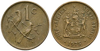 ЮАР 1 цент 1975 капские воробьи KM 82 бронза 4136-847