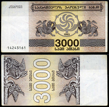 Грузия 3000 купонов 1993 Pick 45 бумага 8615-28-2-1