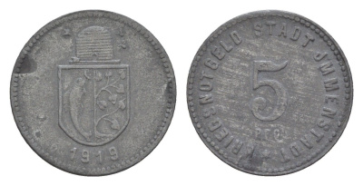 Имменштадт 5 пфеннигов 1919 Funck 227.1, Men18 15273.1 цинк 4639-169