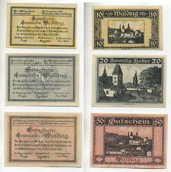 АВСТРИЯ НАБОР ИЗ 3 БАНКНОТ 1920 5 МАЯ 1920-31 ДЕКАБРЯ 1920, НОТГЕЛЬД, 10, 25, 50, 75 ГЕЛЛЕРОВ, ULRICHSBERG O.O. бумага aUNC 6280-60-2