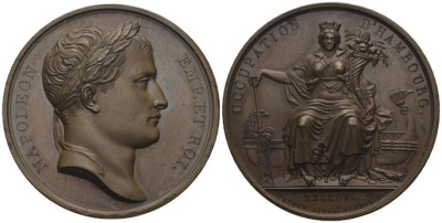 Франция медаль 1806 Наполеон I Бонапарт, оккупация Гамбурга, 39,6 гр., 40,42 мм Slg. Julius 1619 бронза 00-00