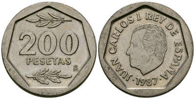 Испания 200 песет 1987 KM 829 медно-никель 4586-1021