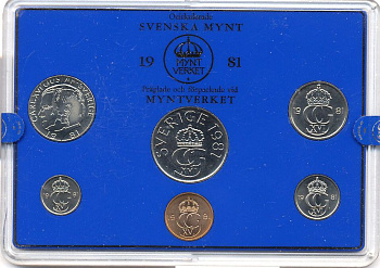 Швеция набор монетного двора из 6 монет 1981 в пластике, Карл XVI Густав (1973- ) KM MS19 UNC 7-5-7-191