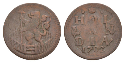 Нидерланды, Голландская Республика, Голландия 1 дуит 1702 KM 80 медь 4651-1068