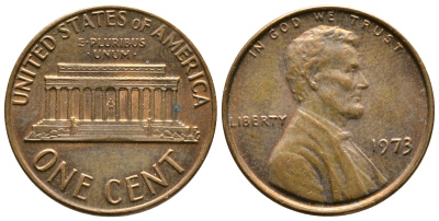 США 1 ЦЕНТ 1973 ЛИНКОЛЬН KM 201 медь цинк 93-1254