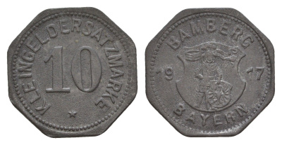 Бамберг 10 пфеннигов 1917 Funck 29.2, Men05 1272.2, Men18 1650.2 цинк 4532-831