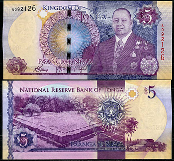 Тонга 5 паанга ND (2015) король Тупоу VI, пирамиды Тонгатапу Pick 45 бумага UNC (пресс) 449-6-1