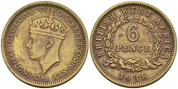 Британская Западная Африка 6 пенсов 1938 Георг VI (1936-1952) KM 22 никель-латунь 4588-656