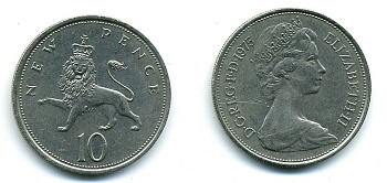 Великобритания 10 пенсов 1975 Елизавета II (1952-2022) KM 912, Spink 4231 (F1) медно-никель  4110-1345