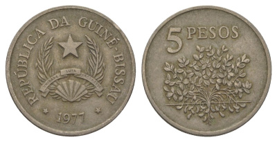 Гвинея-Бисау 5 песо 1977 KM 20 медно-никель 4626-551