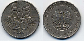 Польша 20 злотых 1974 монетный двор Кремница KM 67, Parchimowicz 245b медно-никель 35-211