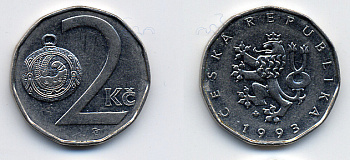 Чехия 2 кроны 1993 KM 9 сталь плакированная никелем 46-1148