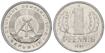 ГДР 1 пфенниг 1981 А KM 8.2 алюминий 4623-366