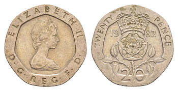 Великобритания 20 пенсов 1982 Елизавета II (1952-2022) KM 931, Spink 4230 (G1) медно-никель 4639-833