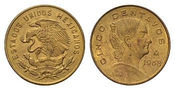 Мексика 5 сентаво 1962 Мо, Жозефа Ортис де Домингес KM 426 латунь UNC 4594-332