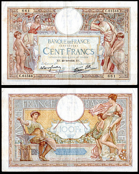 Франция 100 франков 1938 Pick 86 b бумага 7183-6-2-2