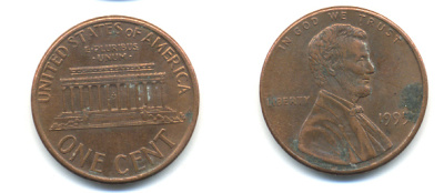 США 1 ЦЕНТ 1995 ЛИНКОЛЬН KM 201b цинк плакированный медью 86-321