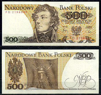 Польша 500 злотых 1982 Тадеуш Костюшко Pick 145 d aUNC бумага 6266-4-1-1
