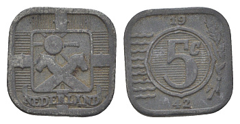 Нидерланды 5 центов 1942 Вильгельмина (1890-1948) KM 172 цинк 4623-843