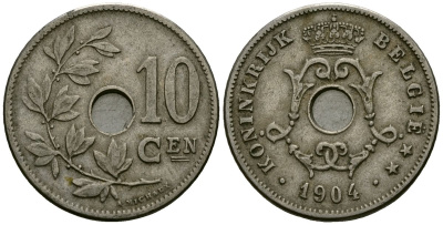 Бельгия 10 сантимов 1904 Belgie KM 53 медно-никель 4172-1135