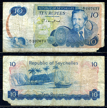Сейшельские острова 10 рупий ND (1976) Pick 19 бумага 6294-38-3-2