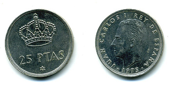 Испания 25 песет 1975 (80) Хуан Карлос I (1975-2014) KM 808 медно-никель 51-4842