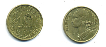 ФРАНЦИЯ 10 САНТИМОВ 1972 ТИП MARIANNE KM 929 медь алюминий никель 84-1618