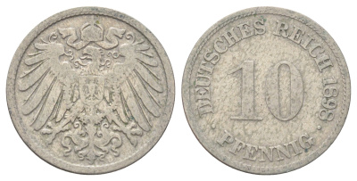 Германия 10 пфеннигов 1898 D KM 12, J. 13 медно-никель 4701-1069