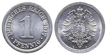 Германия 1 пфенниг 1917 A KM 24, J. 300, Weege 2 алюминий 4380-128