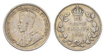 Канада 10 центов 1919 Георг V (1910-1936) KM 23 серебро 4623-1125
