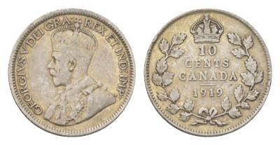 Канада 10 центов 1919 Георг V (1910-1936) KM 23 серебро 4623-1125