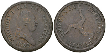 Остров Мэн 1 пенни 1786 Георг III KM 9 медь 441-1123