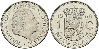 Нидерланды 1 гульден 1968 Юлиана (1948-1980) KM 184a никель UNC 4579-522