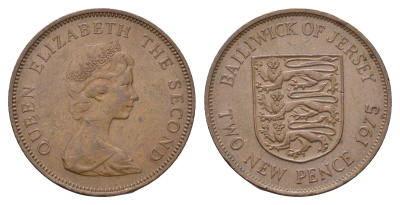 Джерси 2 пенса 1975 Елизавета II (1952-2022), герб KM 31 бронза 4691-133