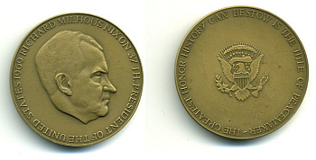 США медаль ND президент Никсон, 45,1 мм, 48,0 гр бронза UNC 1079-3-21
