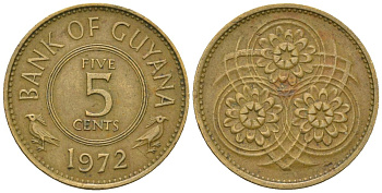 Гайана 5 центов 1972 KM 32 никель латунь 4124-413