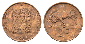 ЮАР 2 цента 1985 герб, антилопа гну KM 83 бронза aUNC 4693-555