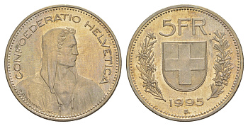 Швейцария 5 франков 1995 B KM 40a медно-никель 4634-433