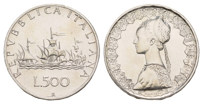 Италия 500 лир 1986 KM 98 серебро BU 413-6334