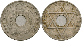 Британская Западная Африка 1/2 пенни 1947 H, Георг VI KM 18 медно-никель 25-1236