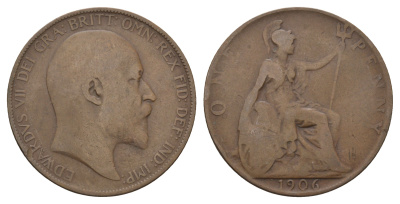 Великобритания 1 пенни 1906 Эдуард VII (1901-1910) KM 794.2, Spink 3990 бронза 4680-813