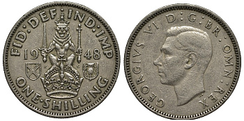 Великобритания 1 шиллинг 1948 Георг VI (1936-1952), Шотландский герб KM 864, Spink 4104 медно-никель 186-851