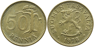 ФИНЛЯНДИЯ 50 ПЕННИ 1978 К KM 48 алюминиевая бронза 4364-2714