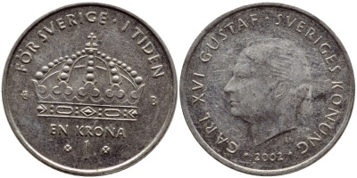 Швеция 1 крона 2002 Карл XVI Густав (1973- ) KM 894 медно-никель 4364-1213